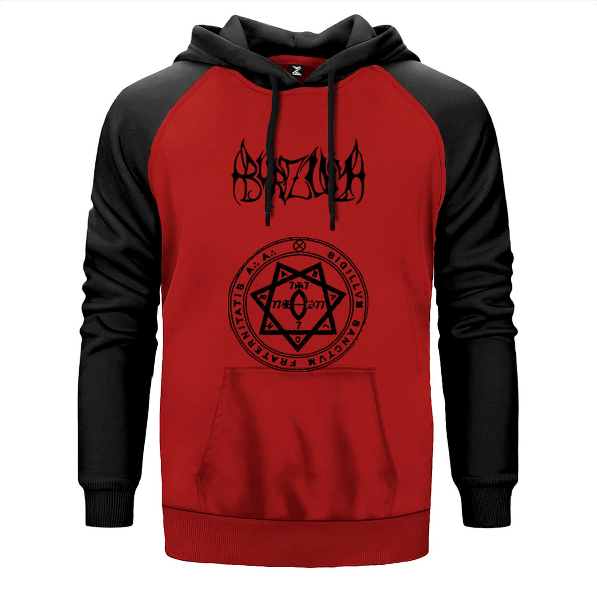 Burzum Demo ii çift renk reglan kol kapşonlu sweatshirt - kırmızı