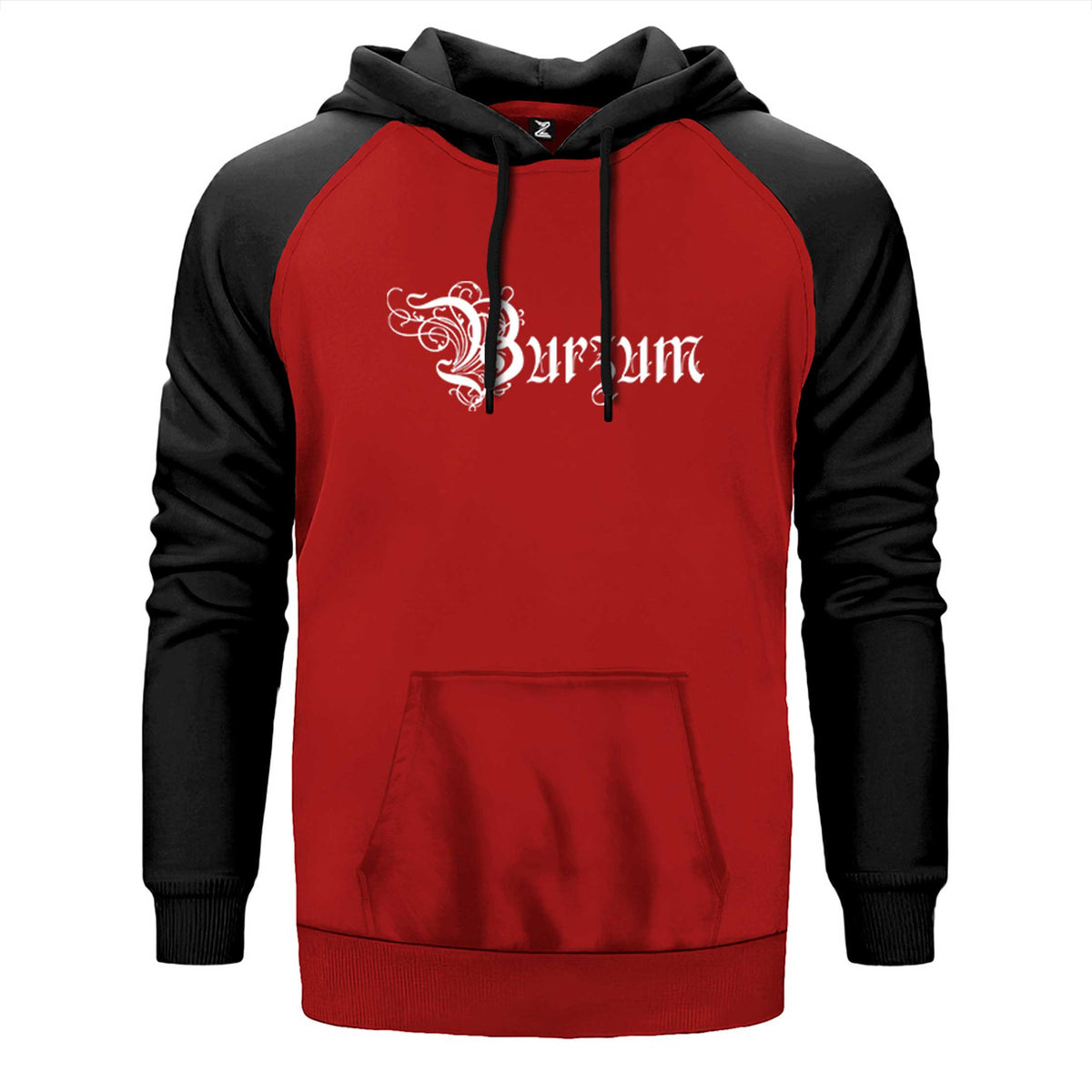 Burzum Design Logo çift renk reglan kol kapşonlu sweatshirt - kırmızı