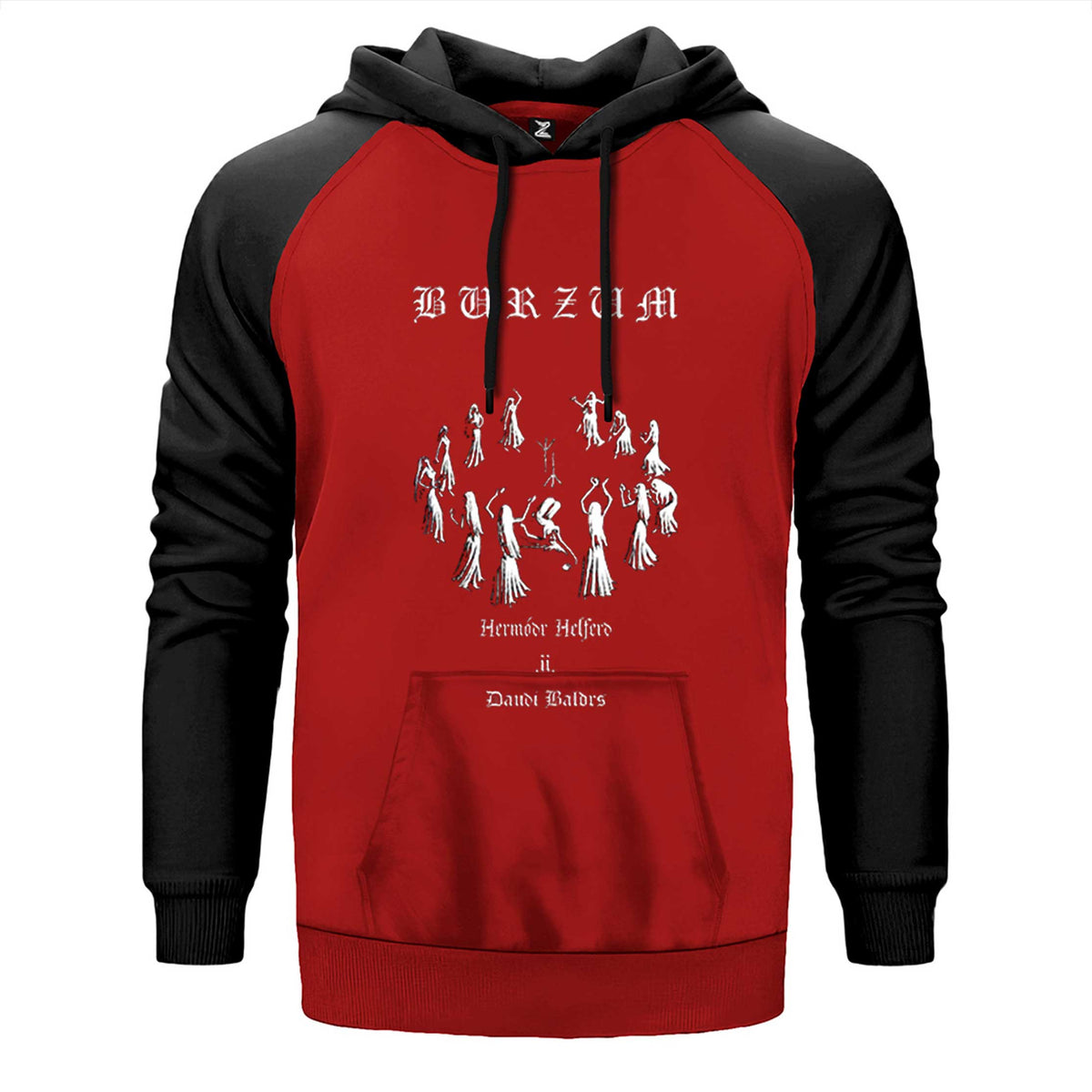 Burzum Graphic çift renk reglan kol kapşonlu sweatshirt - kırmızı