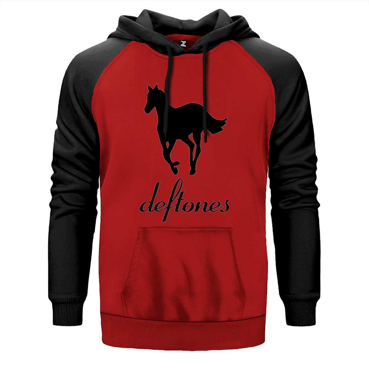 Deftones Pony çift renk reglan kol kapşonlu sweatshirt - kırmızı