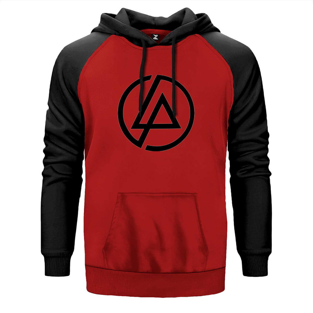Linkin Park Classic Logo çift renk reglan kol kapşonlu sweatshirt - kırmızı