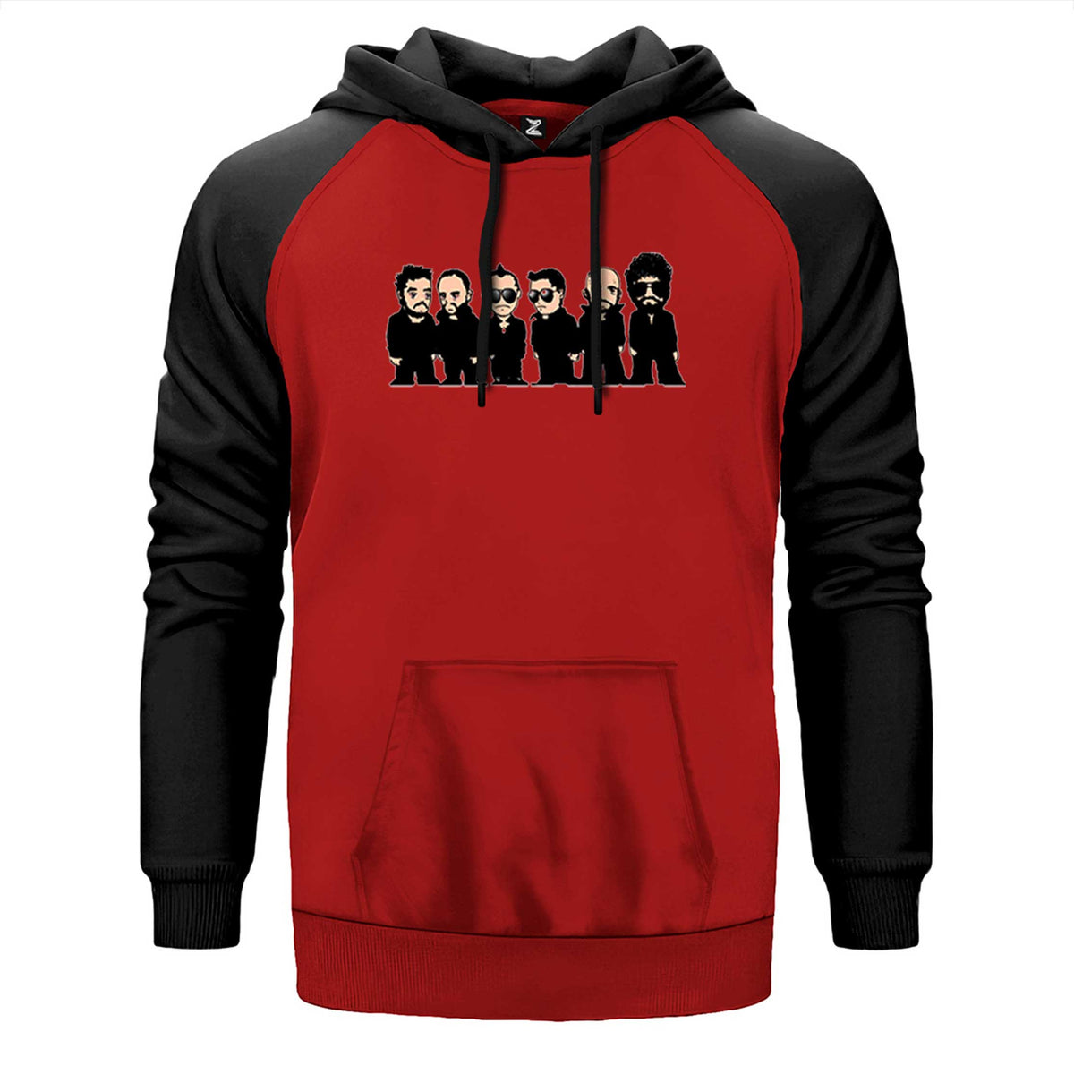 Linkin Park Minutes Cartoon çift renk reglan kol kapşonlu sweatshirt - kırmızı