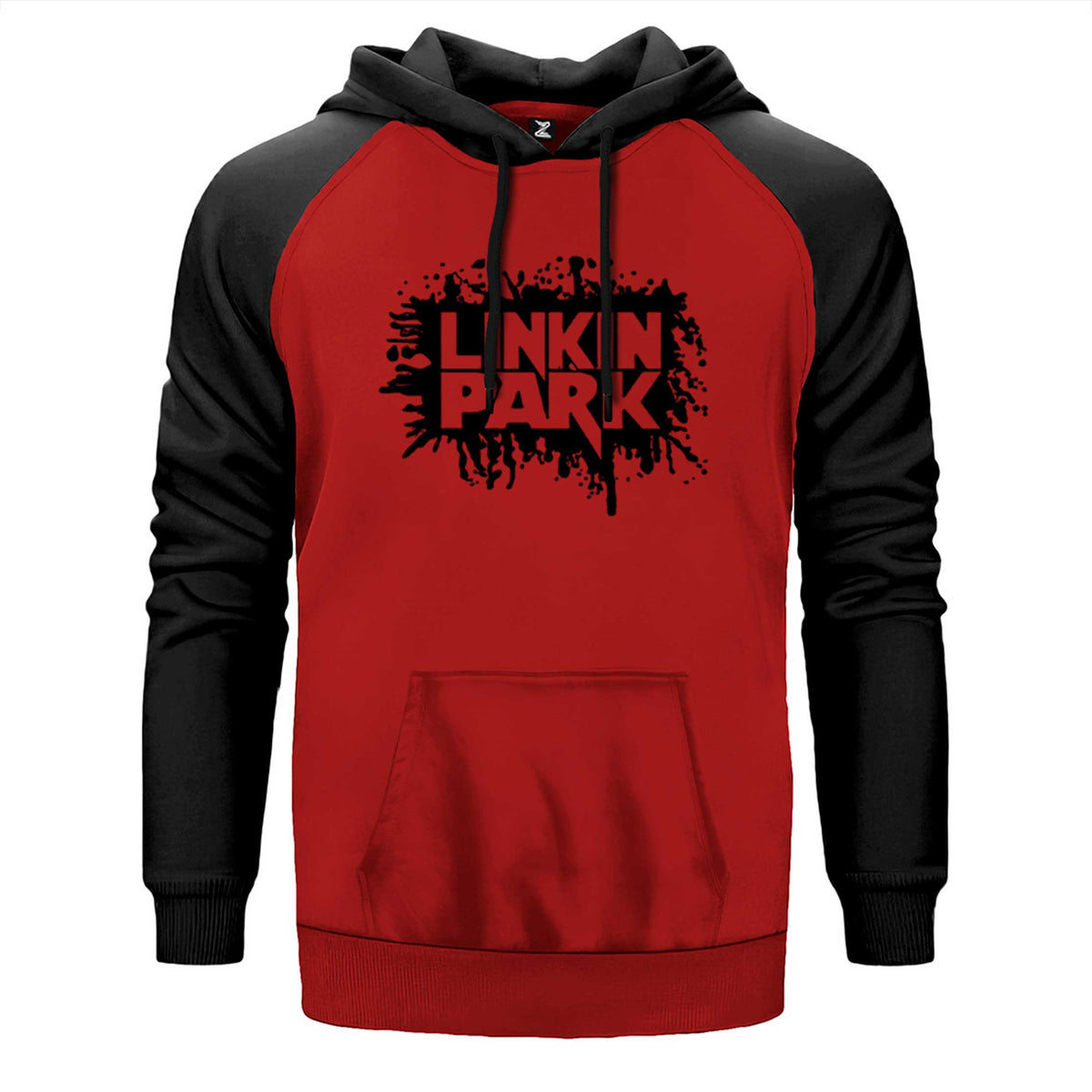 Linkin Park Underground çift renk reglan kol kapşonlu sweatshirt - kırmızı