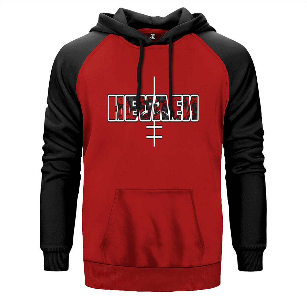 Marilyn Manson Heaven çift renk reglan kol kapşonlu sweatshirt - kırmızı
