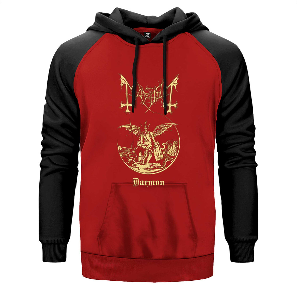 Mayhem Daemon King çift renk reglan kol kapşonlu sweatshirt - kırmızı