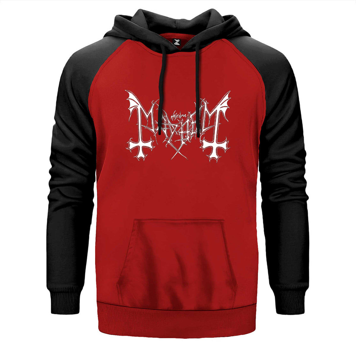 Mayhem Logo çift renk reglan kol kapşonlu sweatshirt - kırmızı
