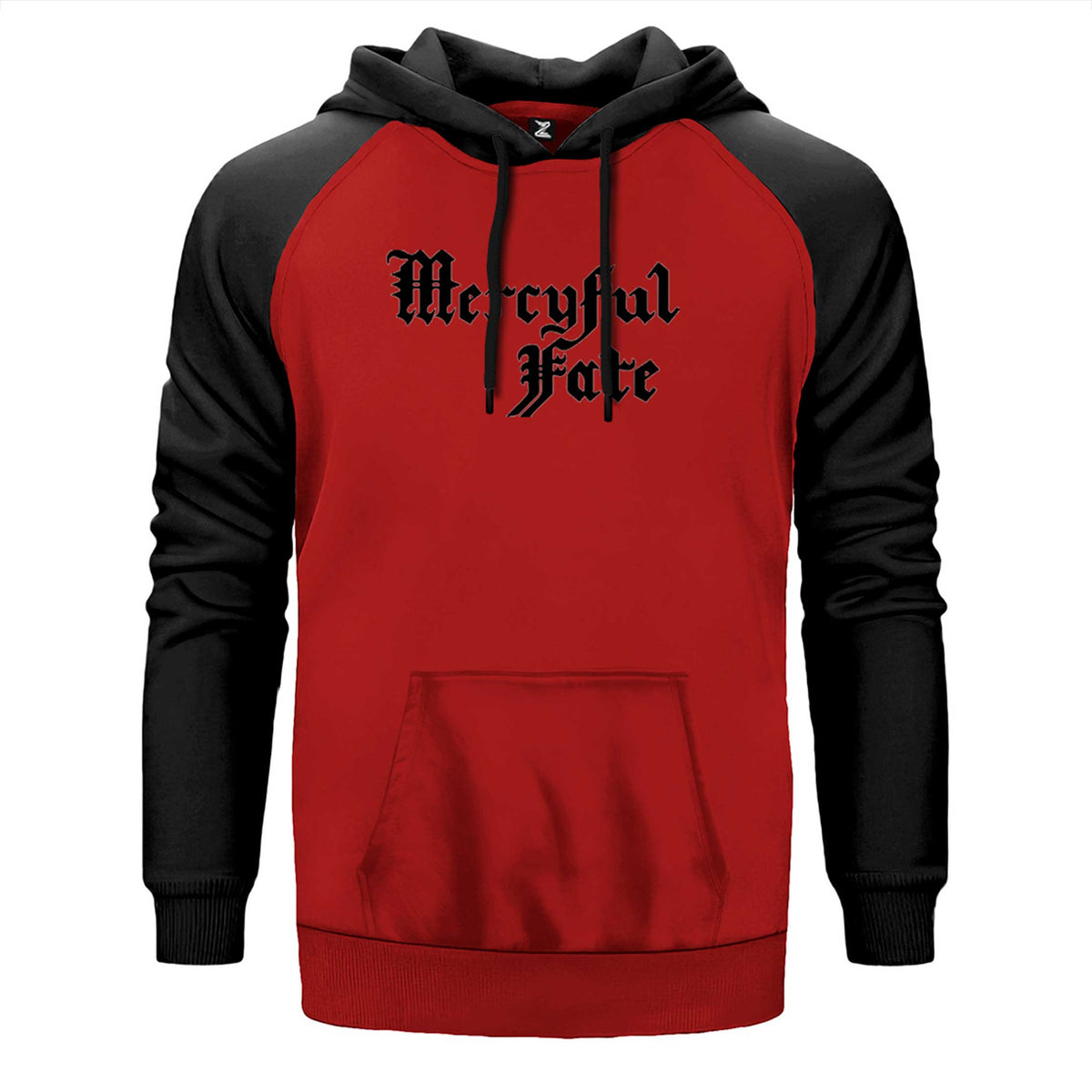 Mercyful Fate Logo Text çift renk reglan kol kapşonlu sweatshirt - kırmızı