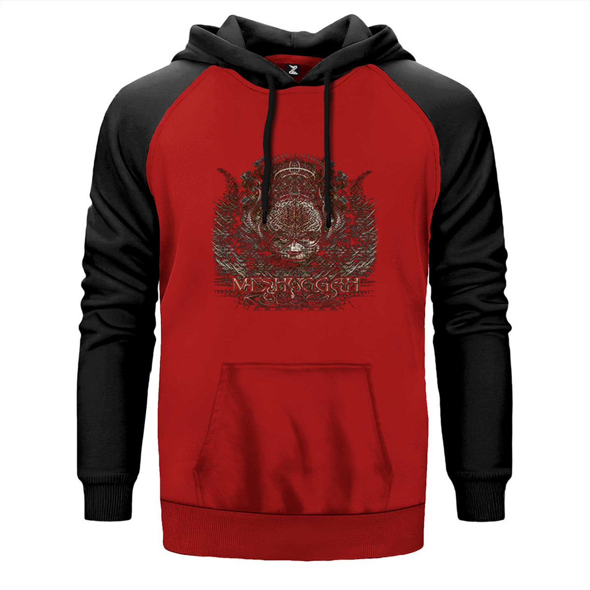 Meshuggah Koloss çift renk reglan kol kapşonlu sweatshirt - kırmızı