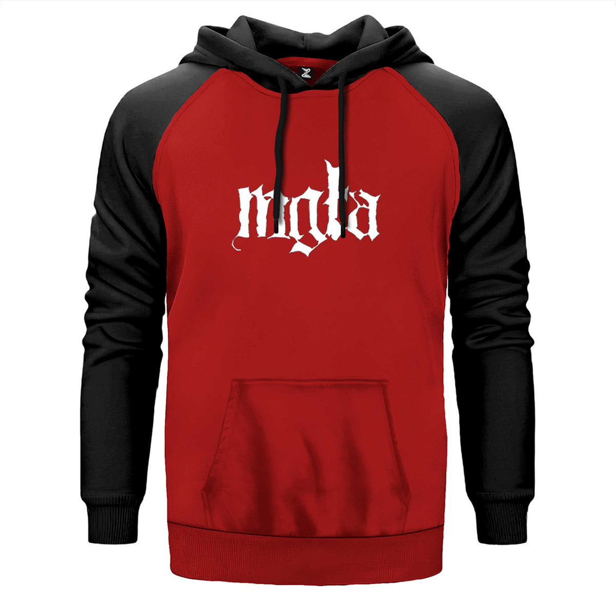Mgla Logo çift renk reglan kol kapşonlu sweatshirt - kırmızı