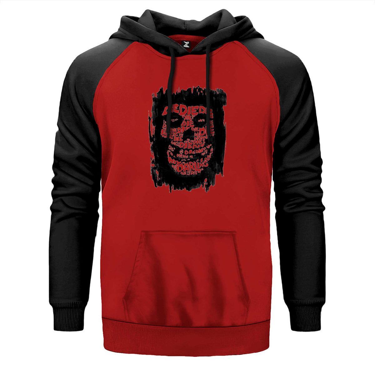 Misfits Die Die My Darling çift renk reglan kol kapşonlu sweatshirt - kırmızı