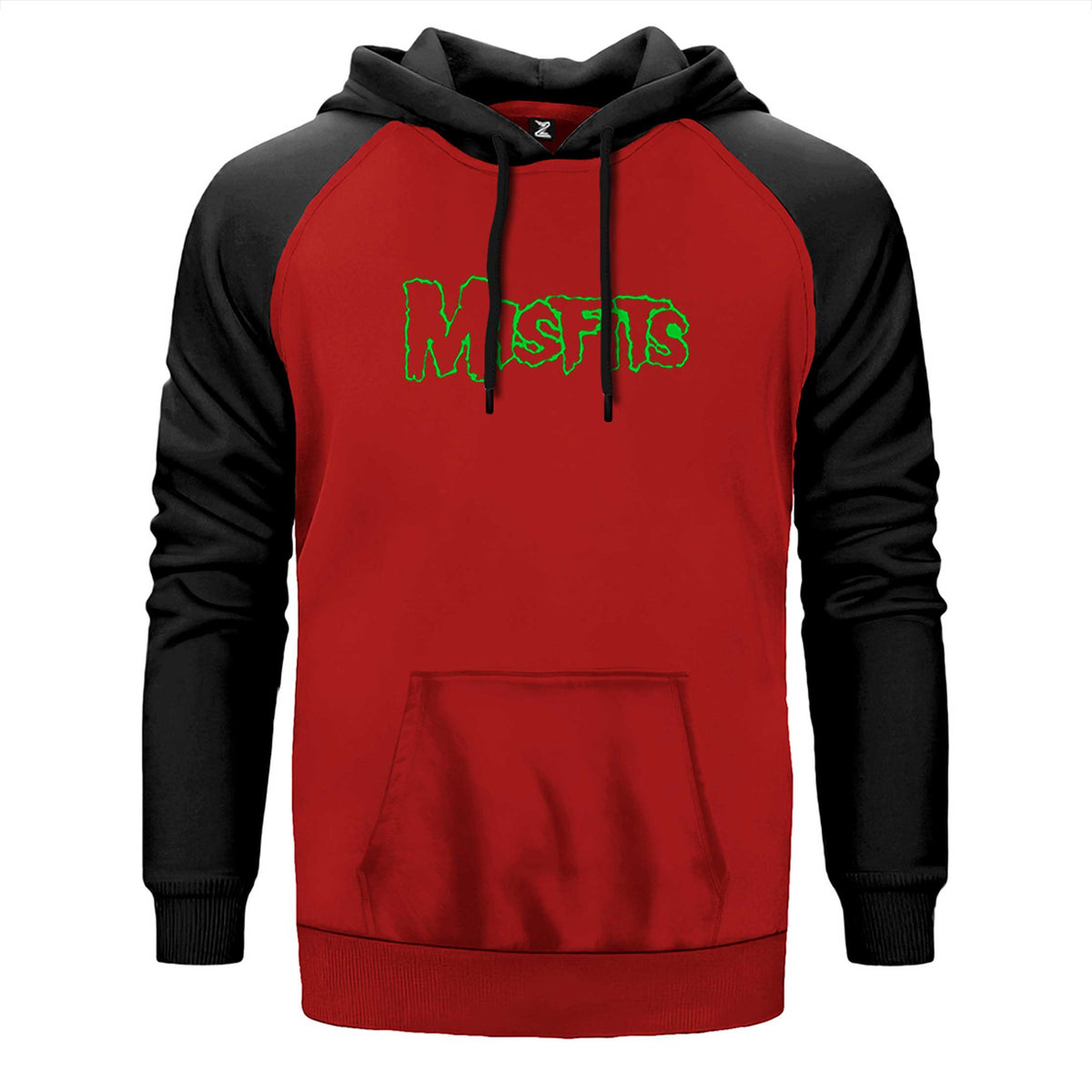 Misfits Logo Green çift renk reglan kol kapşonlu sweatshirt - kırmızı