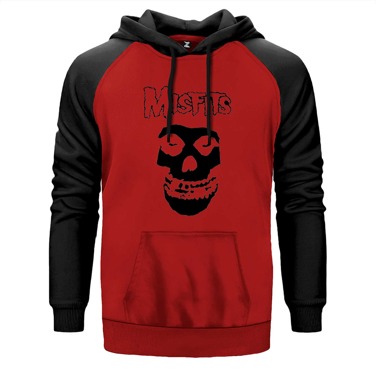 Misfits Skull çift renk reglan kol kapşonlu sweatshirt - kırmızı