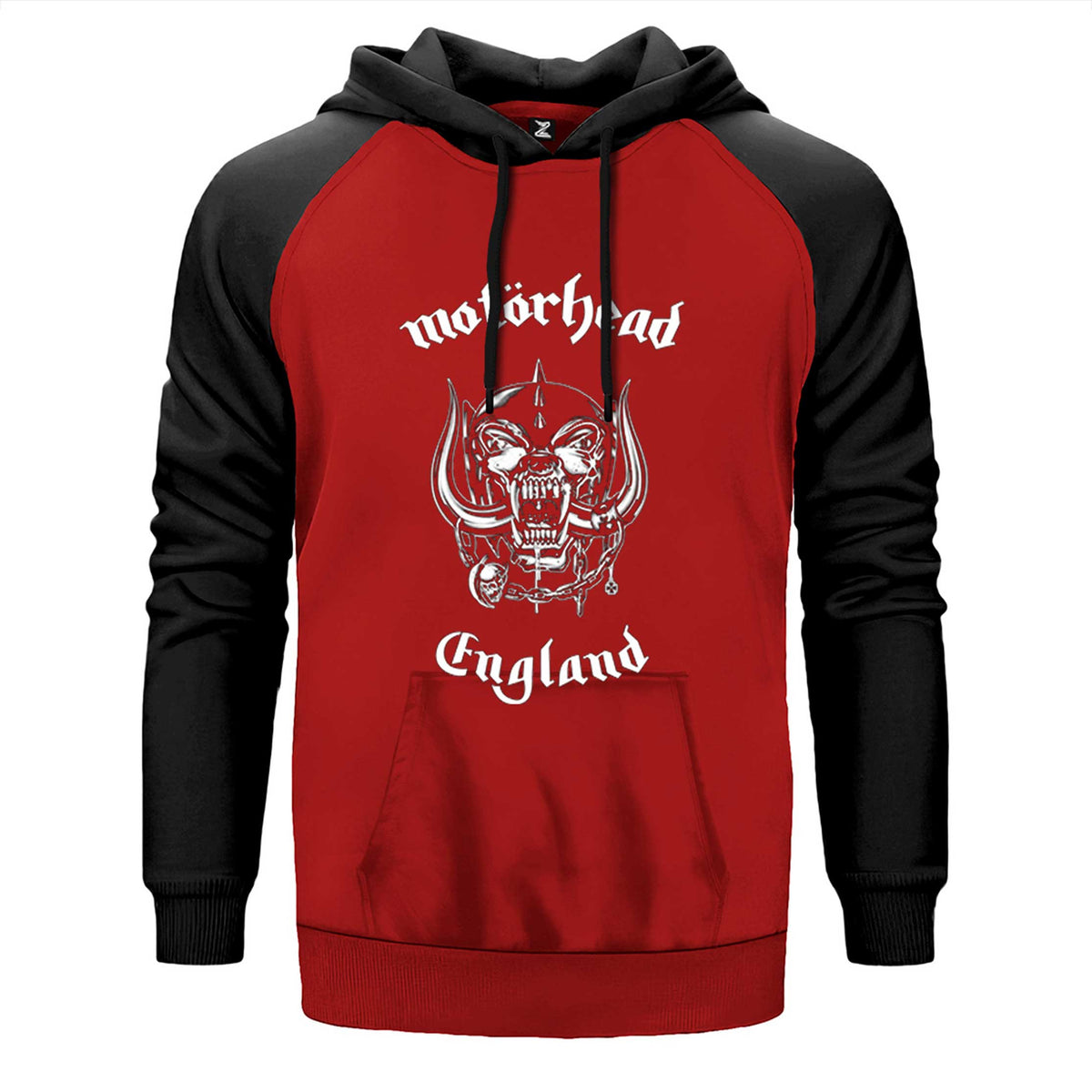 Motörhead England çift renk reglan kol kapşonlu sweatshirt - kırmızı
