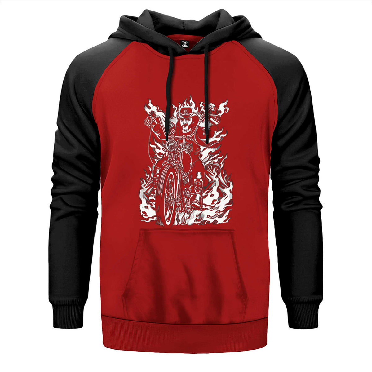 Motörhead Lemmy Kilmister Motorbike Fire çift renk reglan kol kapşonlu sweatshirt - kırmızı