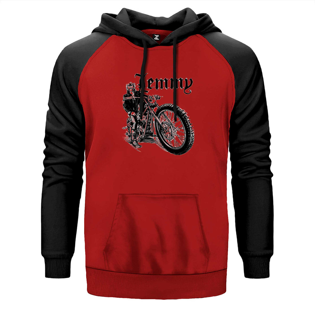 Motörhead Lemmy Kilmister Motorbike çift renk reglan kol kapşonlu sweatshirt - kırmızı