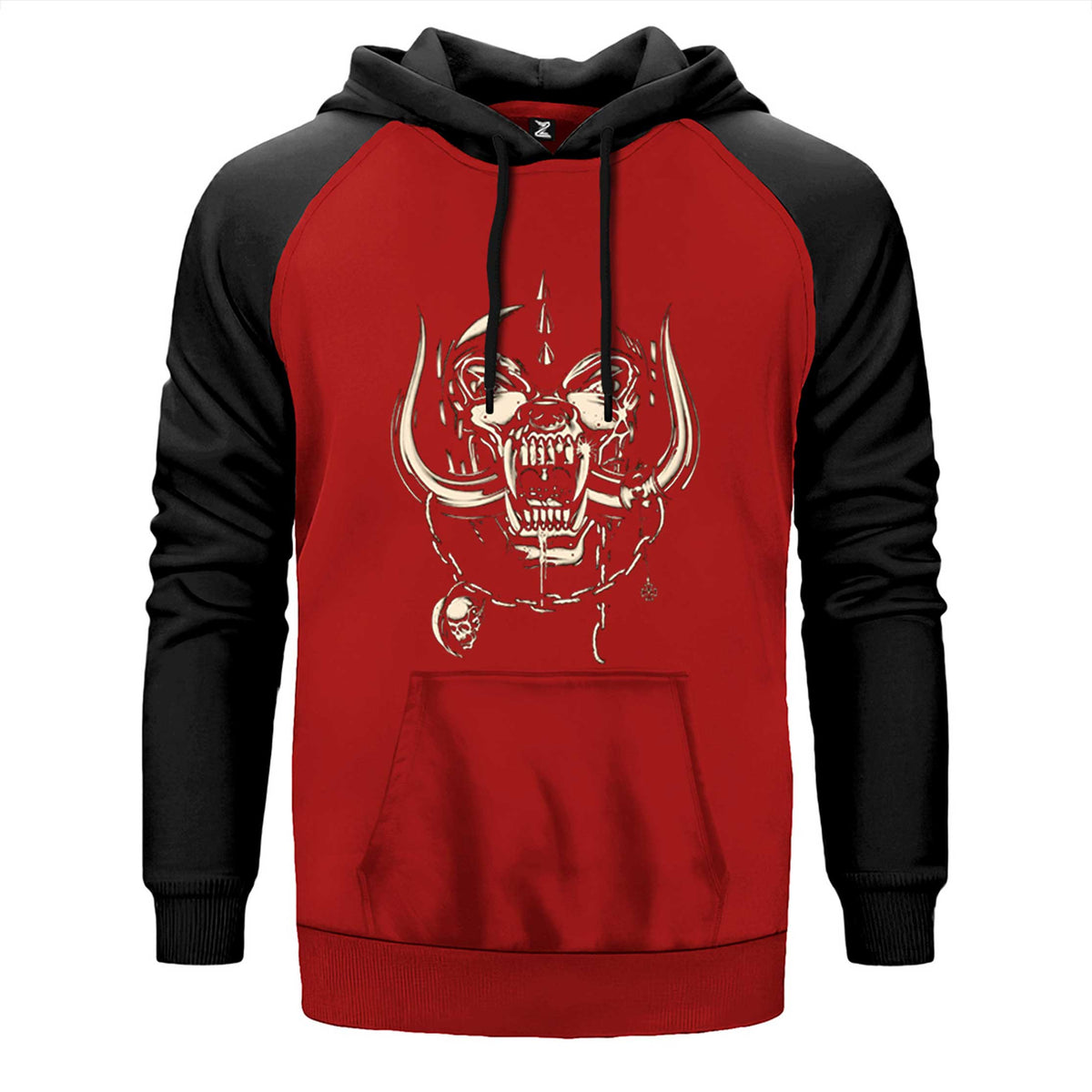 Motörhead Logo çift renk reglan kol kapşonlu sweatshirt - kırmızı