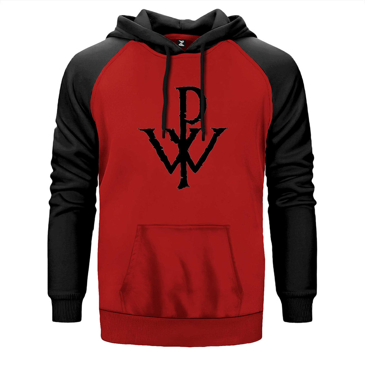 Powerwolf Logo Design çift renk reglan kol kapşonlu sweatshirt - kırmızı