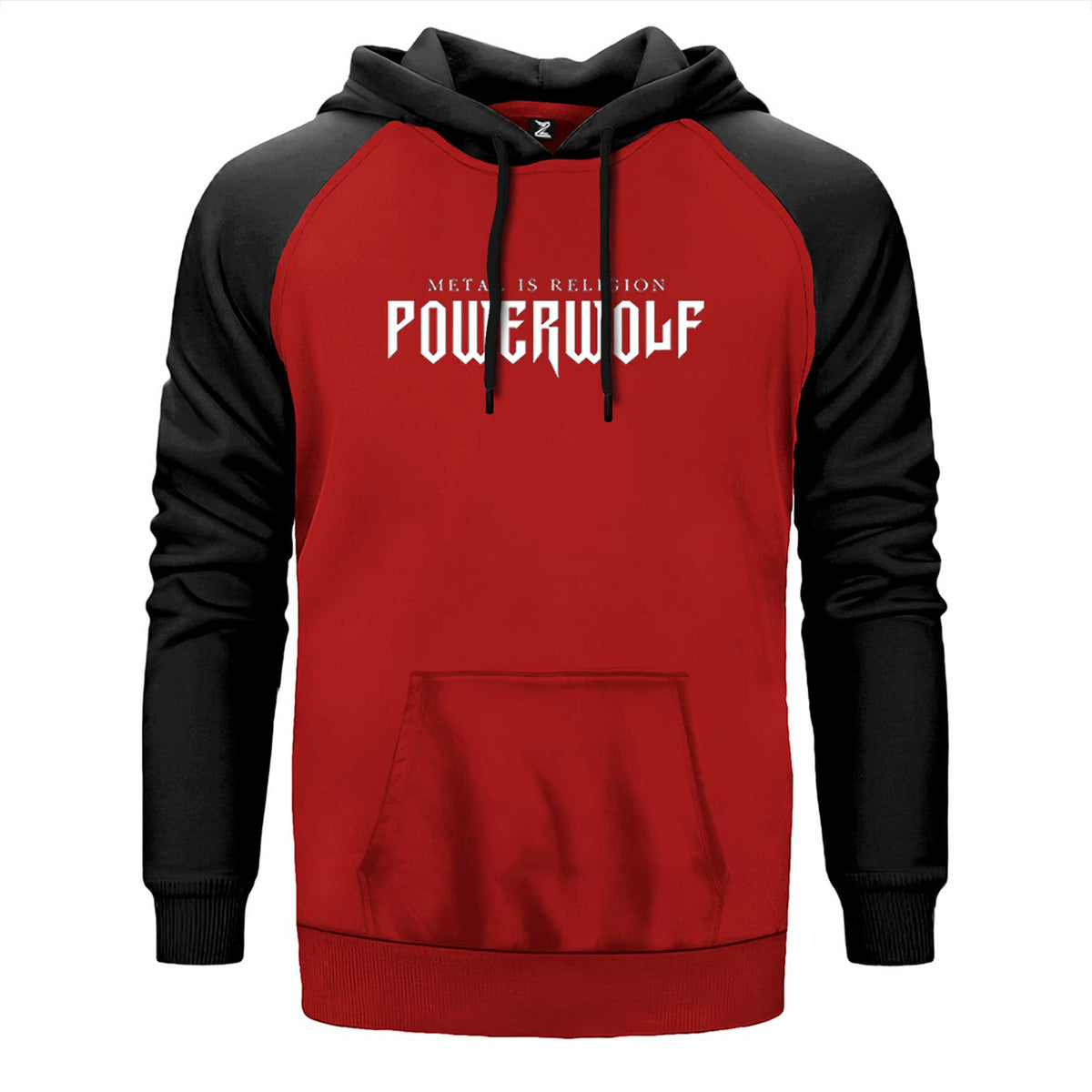 Powerwolf Logo çift renk reglan kol kapşonlu sweatshirt - kırmızı