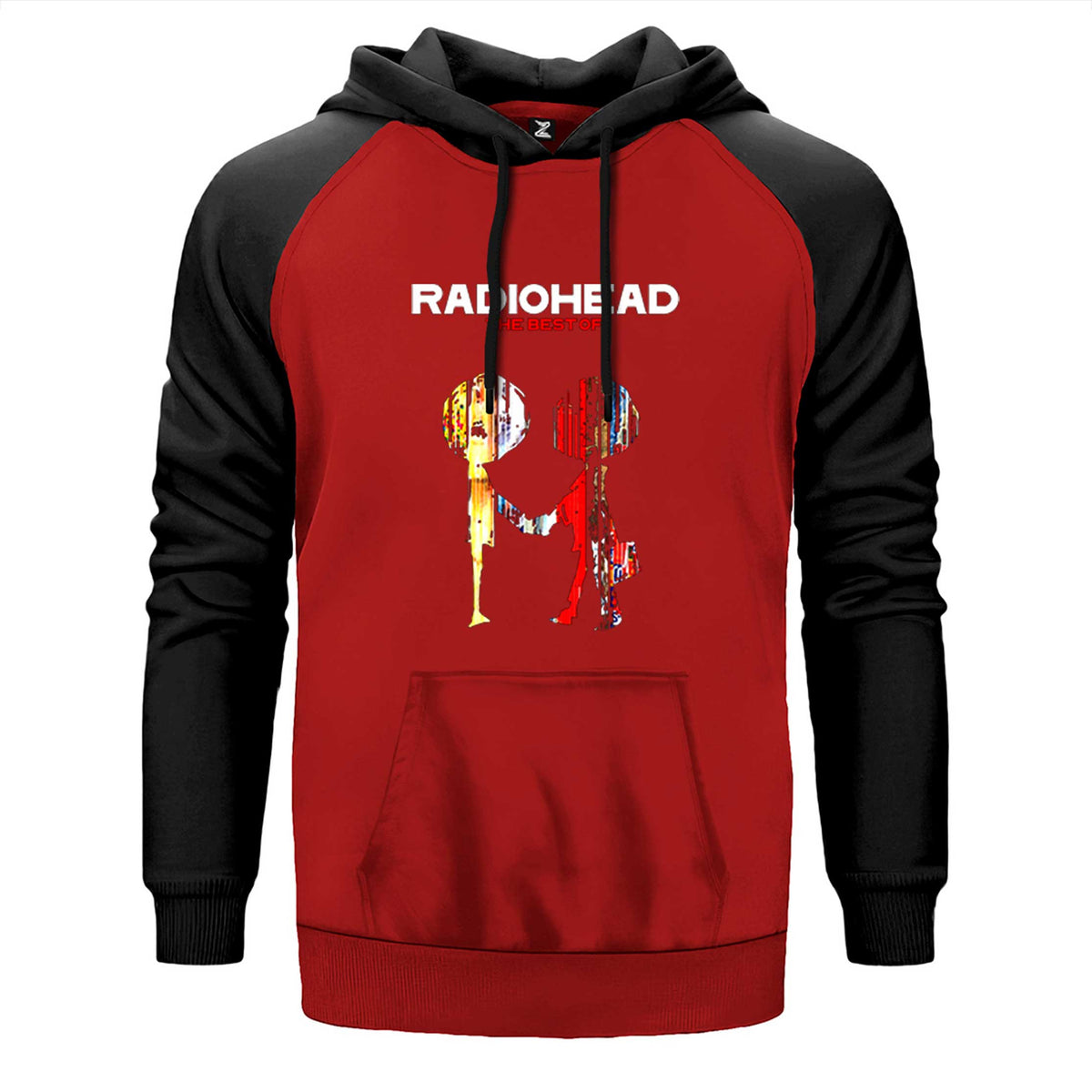 Radiohead The Best Of çift renk reglan kol kapşonlu sweatshirt - kırmızı