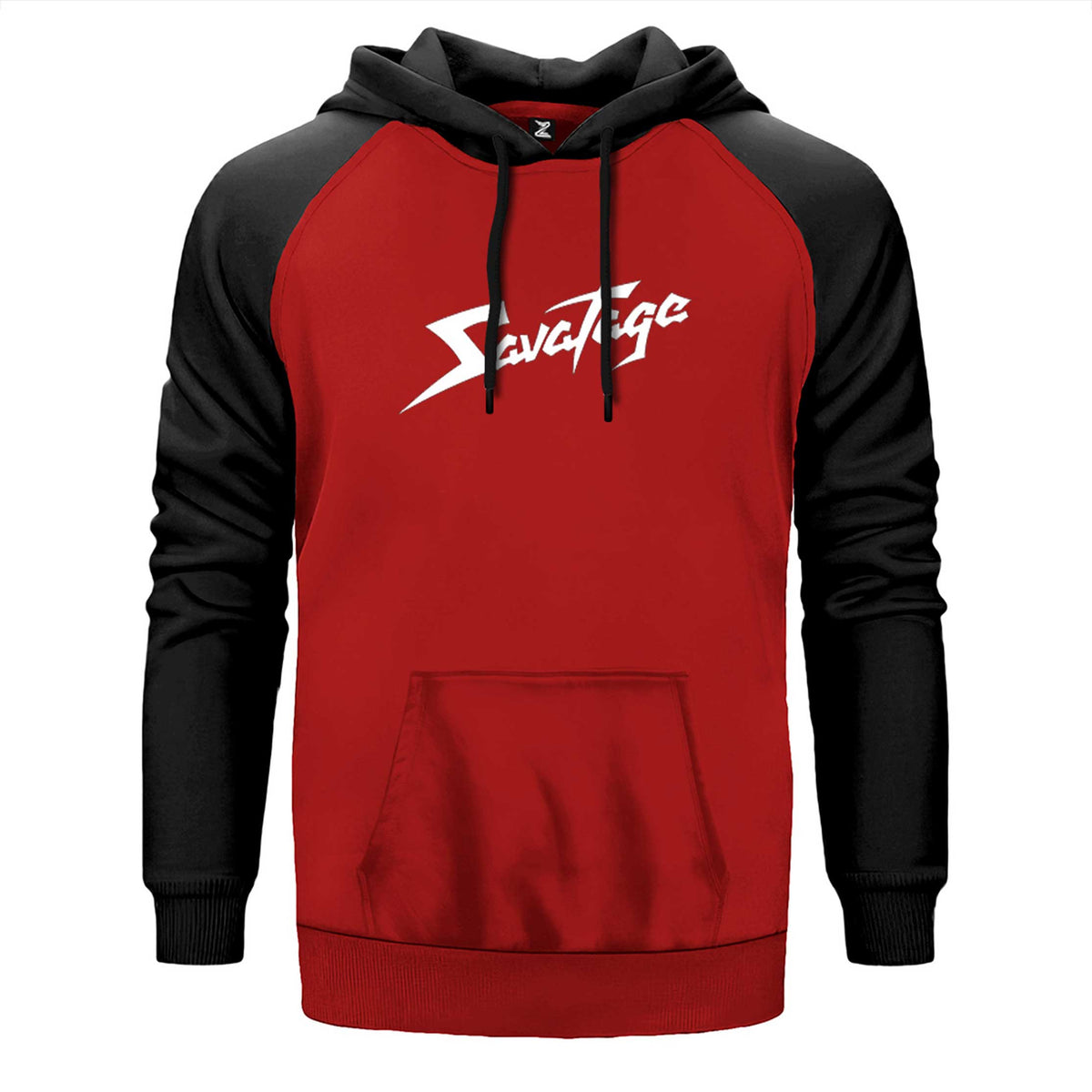 Savatage Logo Yazı çift renk reglan kol kapşonlu sweatshirt - kırmızı