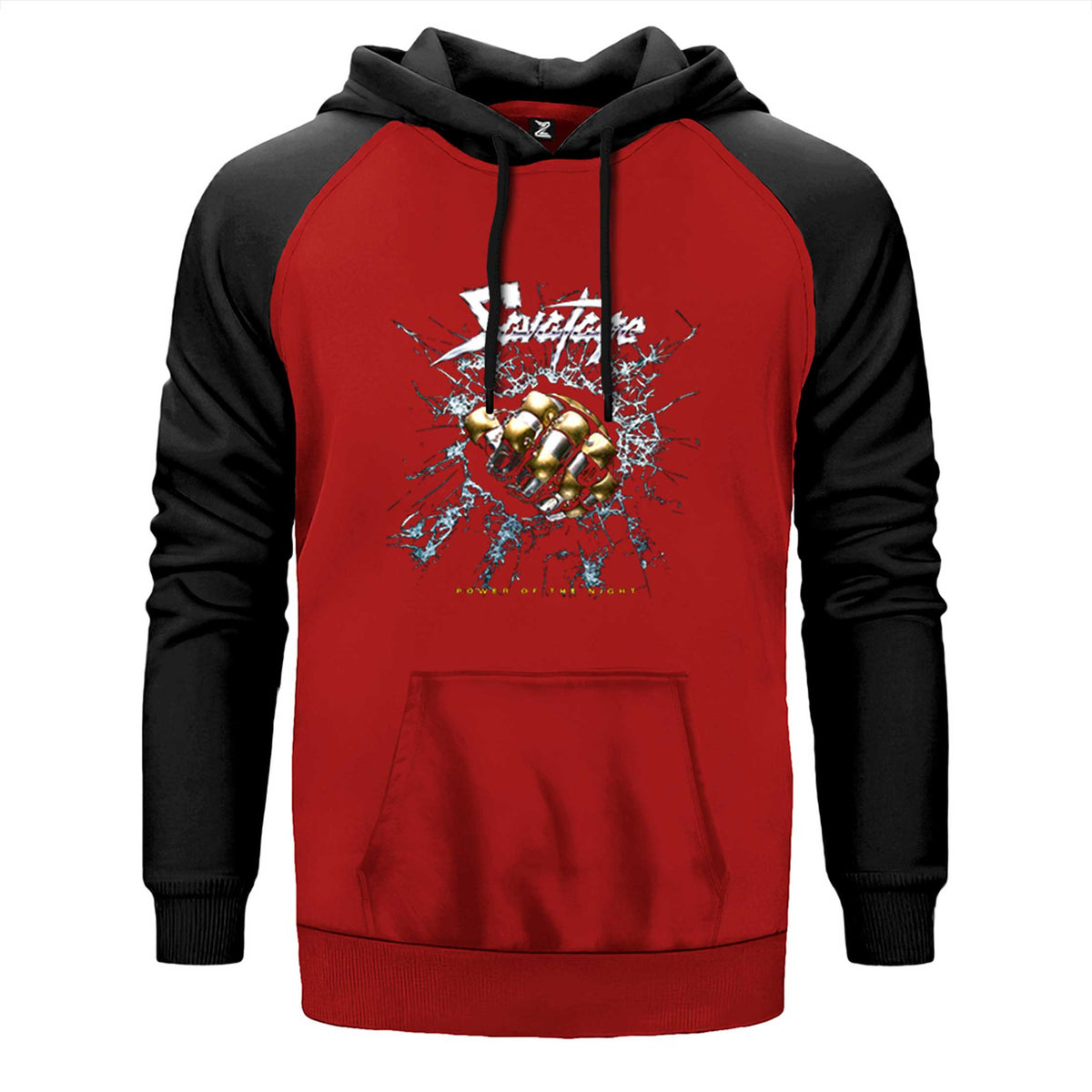 Savatage Power Of The Night çift renk reglan kol kapşonlu sweatshirt - kırmızı