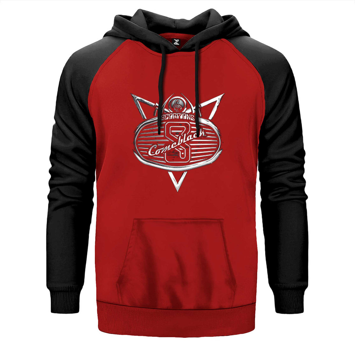 Scorpions Come Black çift renk reglan kol kapşonlu sweatshirt - kırmızı
