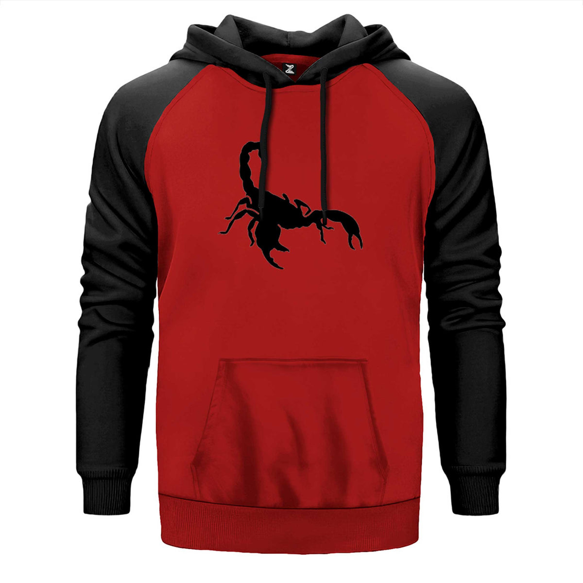 Scorpions Logo White çift renk reglan kol kapşonlu sweatshirt - kırmızı