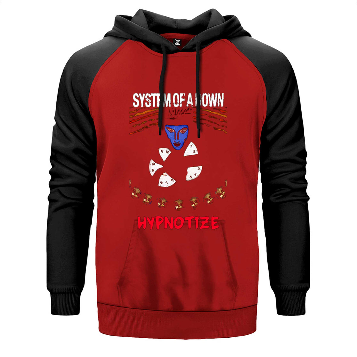 System of a Down Hypnotize çift renk reglan kol kapşonlu sweatshirt - kırmızı