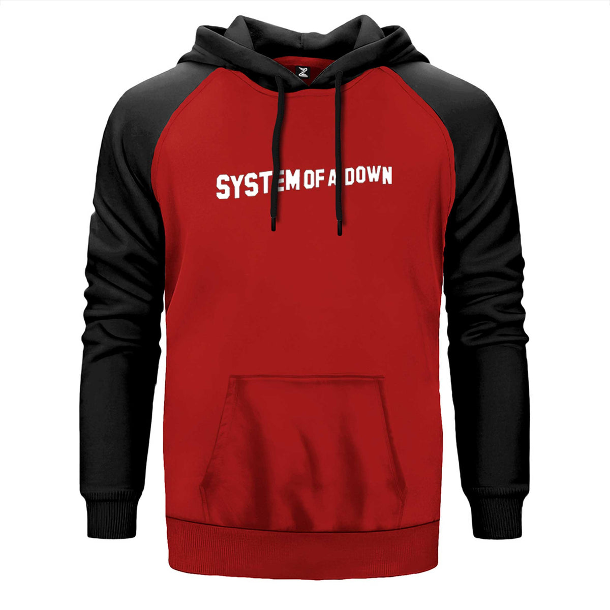 System of a Down Yazı çift renk reglan kol kapşonlu sweatshirt - kırmızı