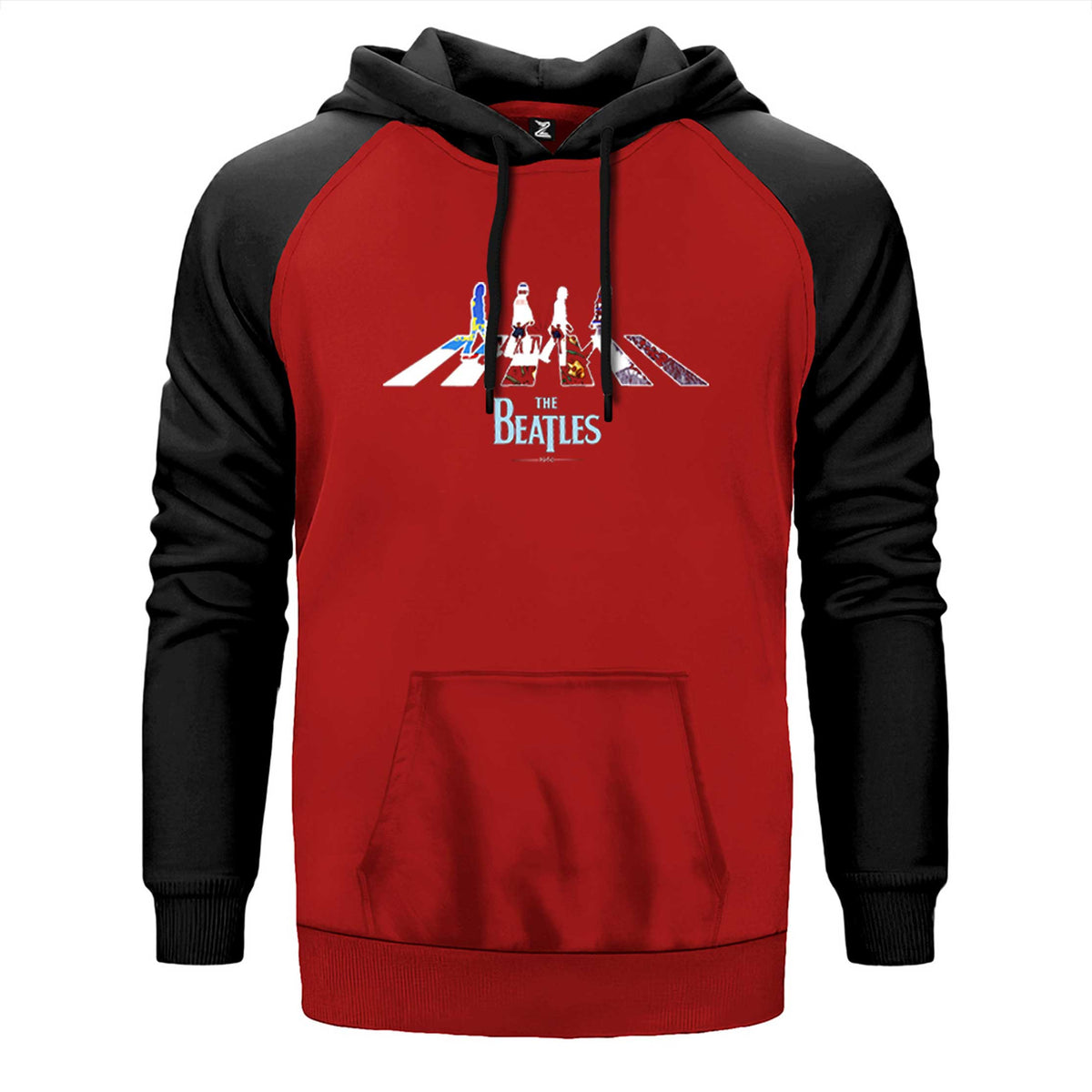 The Beatles Abbey Road çift renk reglan kol kapşonlu sweatshirt - kırmızı
