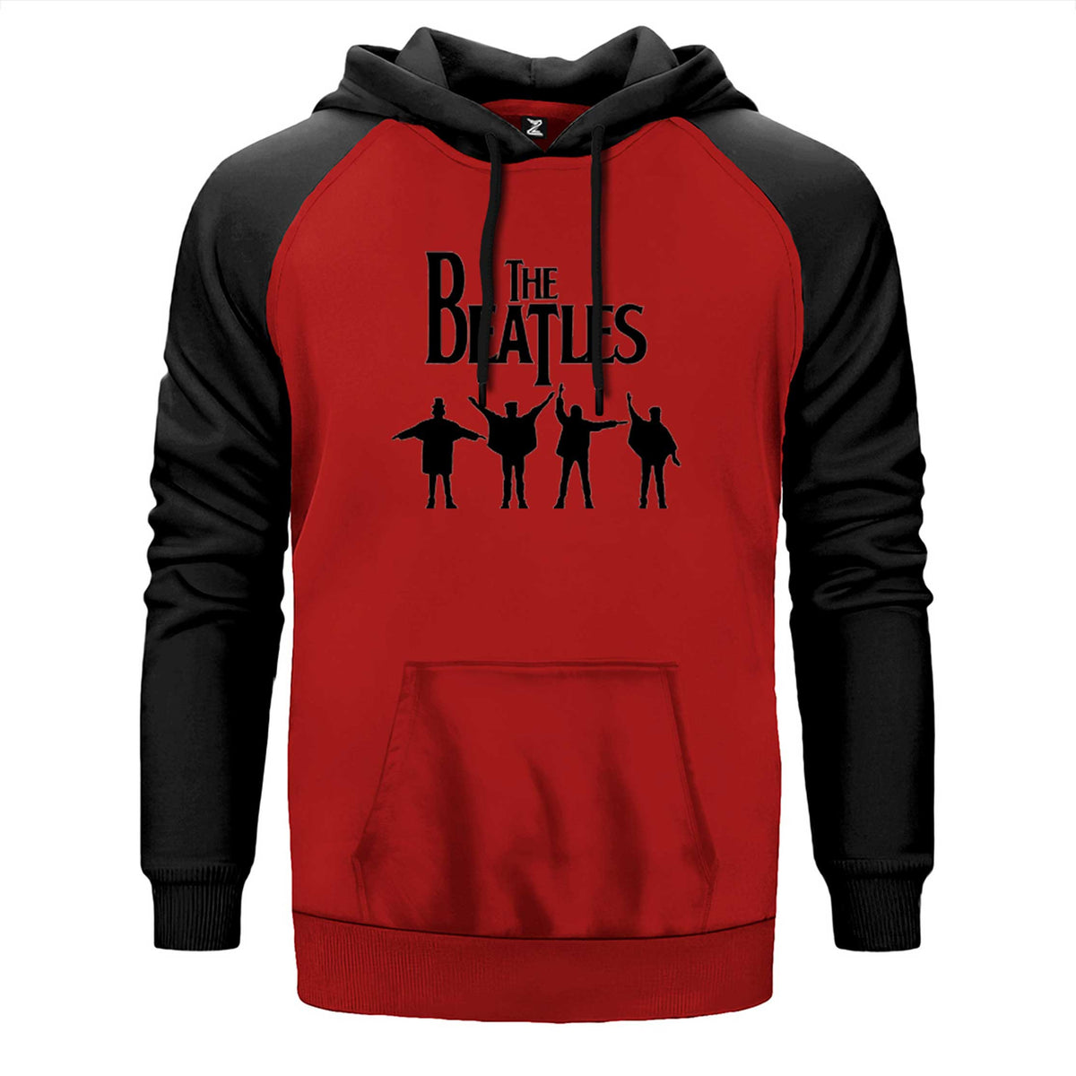 The Beatles Help! çift renk reglan kol kapşonlu sweatshirt - kırmızı