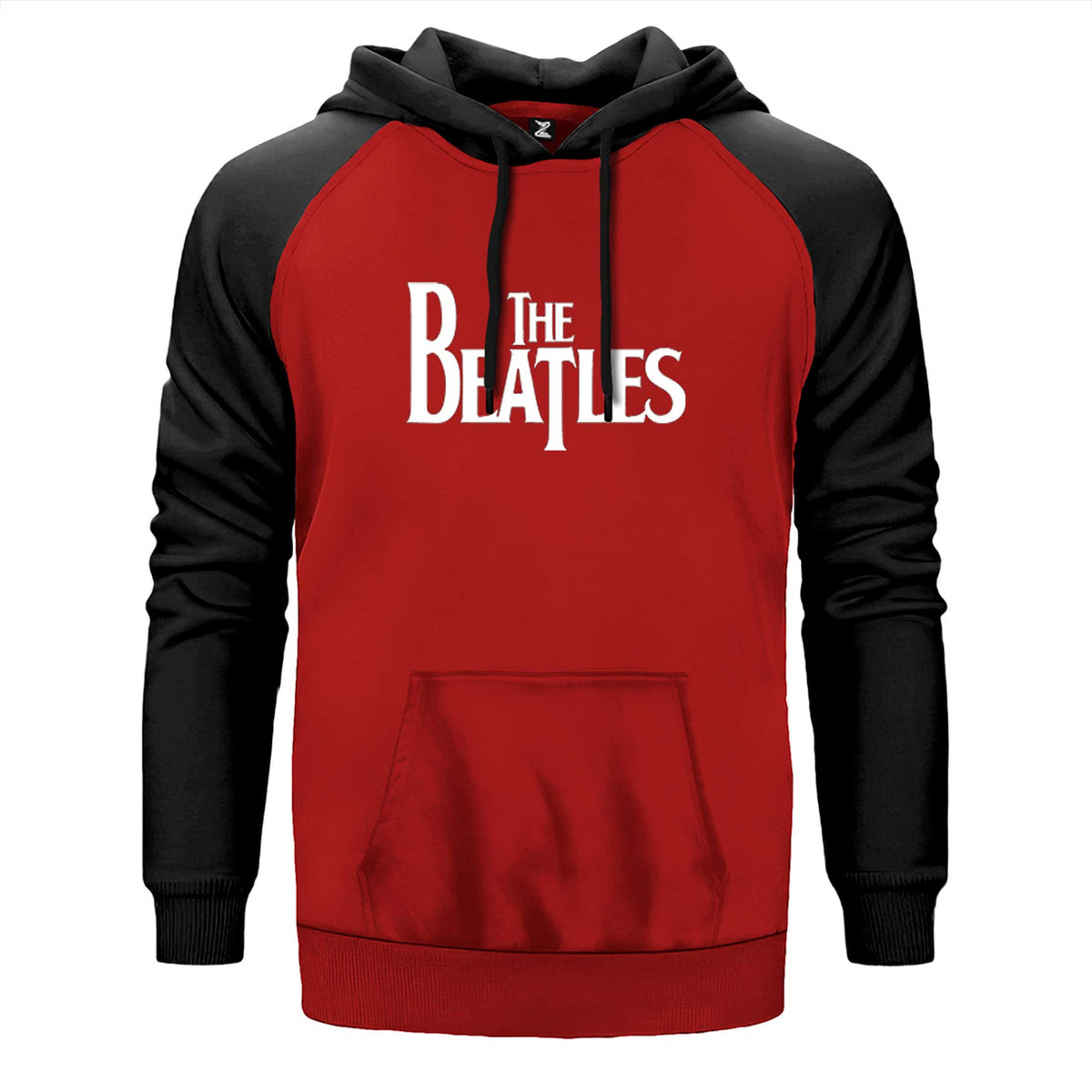 The Beatles Logo çift renk reglan kol kapşonlu sweatshirt - kırmızı