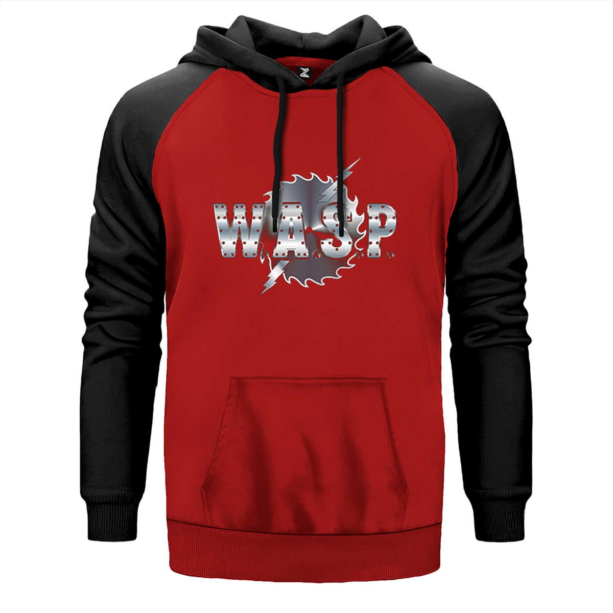 WASP Logo çift renk reglan kol kapşonlu sweatshirt - kırmızı