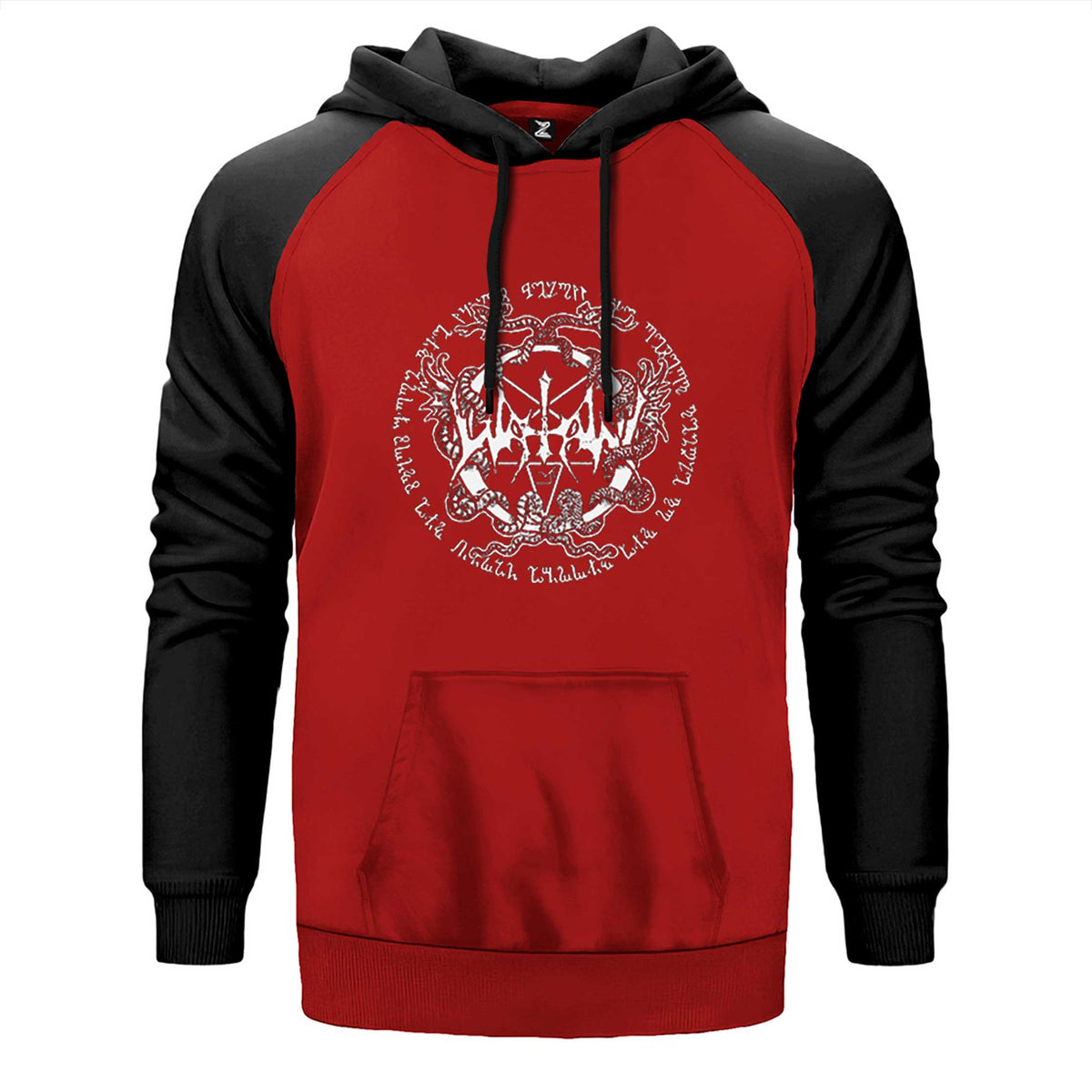 Watain Snakes çift renk reglan kol kapşonlu sweatshirt - kırmızı