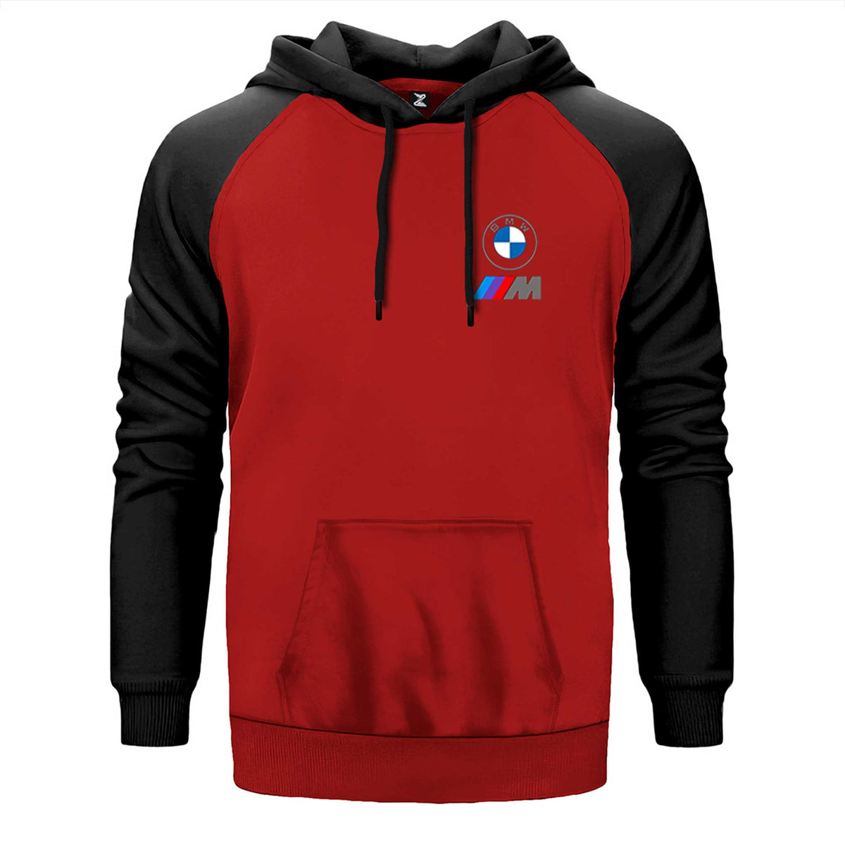 BMW Logo M Power çift renk reglan kol kapşonlu sweatshirt - kırmızı