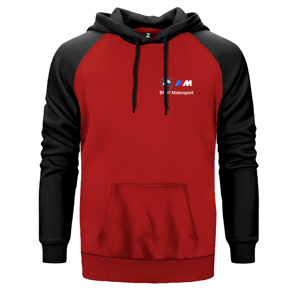 BMW Logo M Power Motorsport 2 çift renk reglan kol kapşonlu sweatshirt - kırmızı