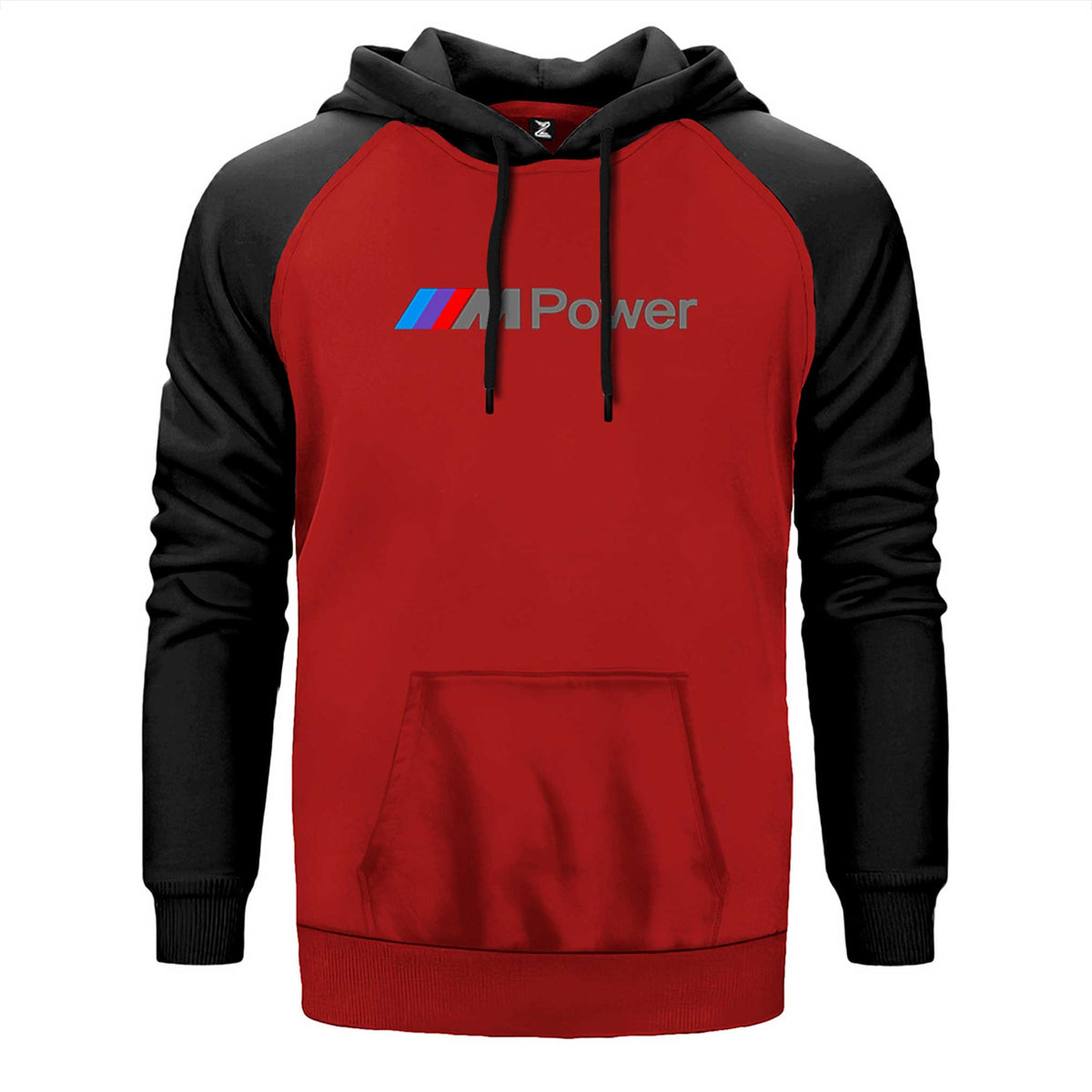 BMW M Power Text çift renk reglan kol kapşonlu sweatshirt - kırmızı