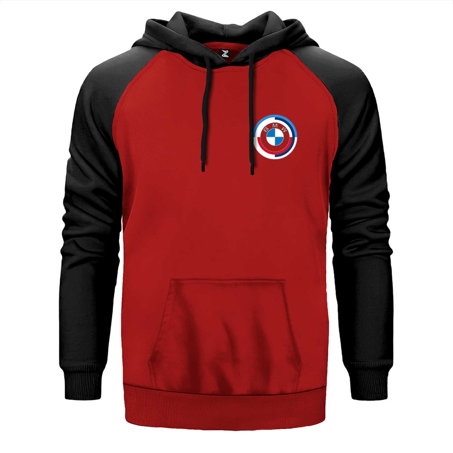 BMW New Logo 2023 Black çift renk reglan kol kapşonlu sweatshirt - kırmızı