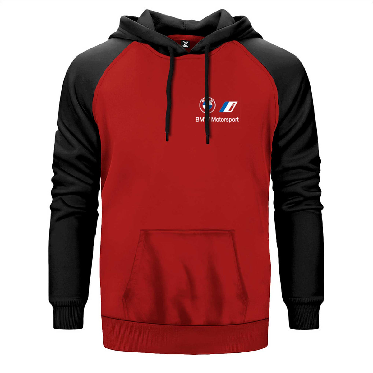 BMW New Logo Motorsports çift renk reglan kol kapşonlu sweatshirt - kırmızı