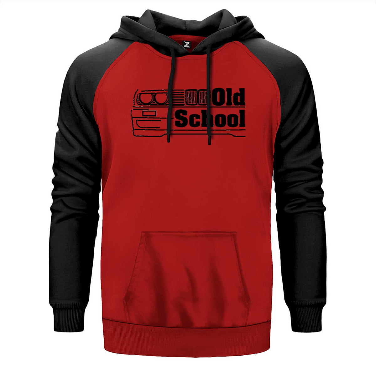 BMW Old School E30 çift renk reglan kol kapşonlu sweatshirt - kırmızı
