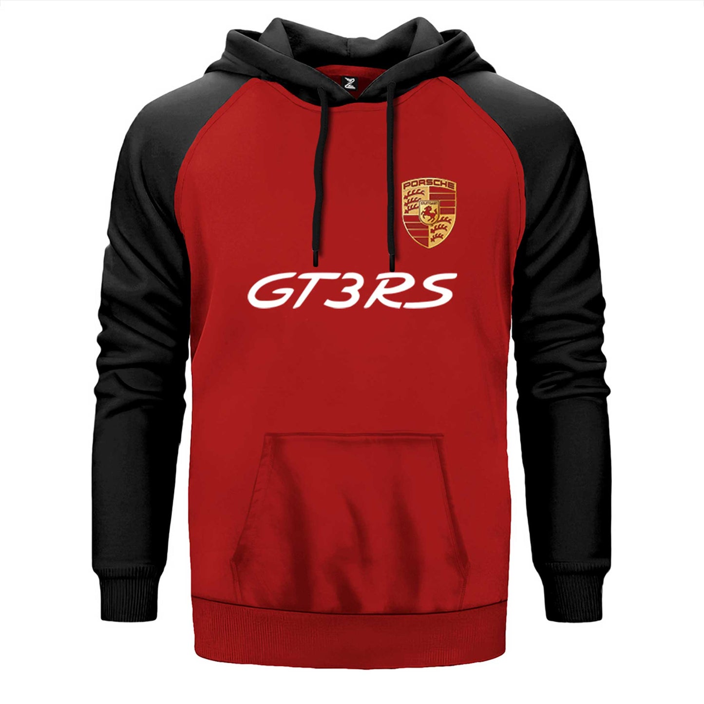 Porsche GT3RS çift renk reglan kol kapşonlu sweatshirt - kırmızı