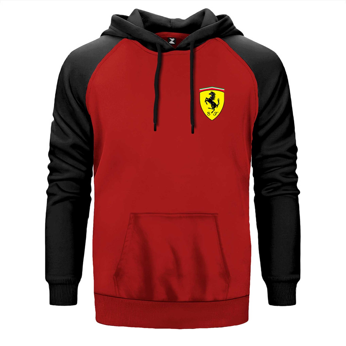 Ferrari Logo çift renk reglan kol kapşonlu sweatshirt - kırmızı