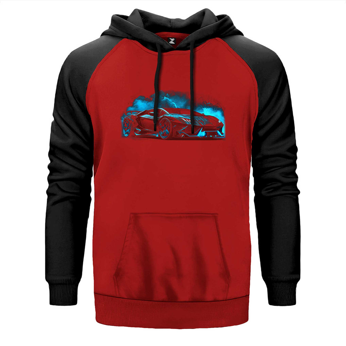 Lamborghini Black Neon çift renk reglan kol kapşonlu sweatshirt - kırmızı