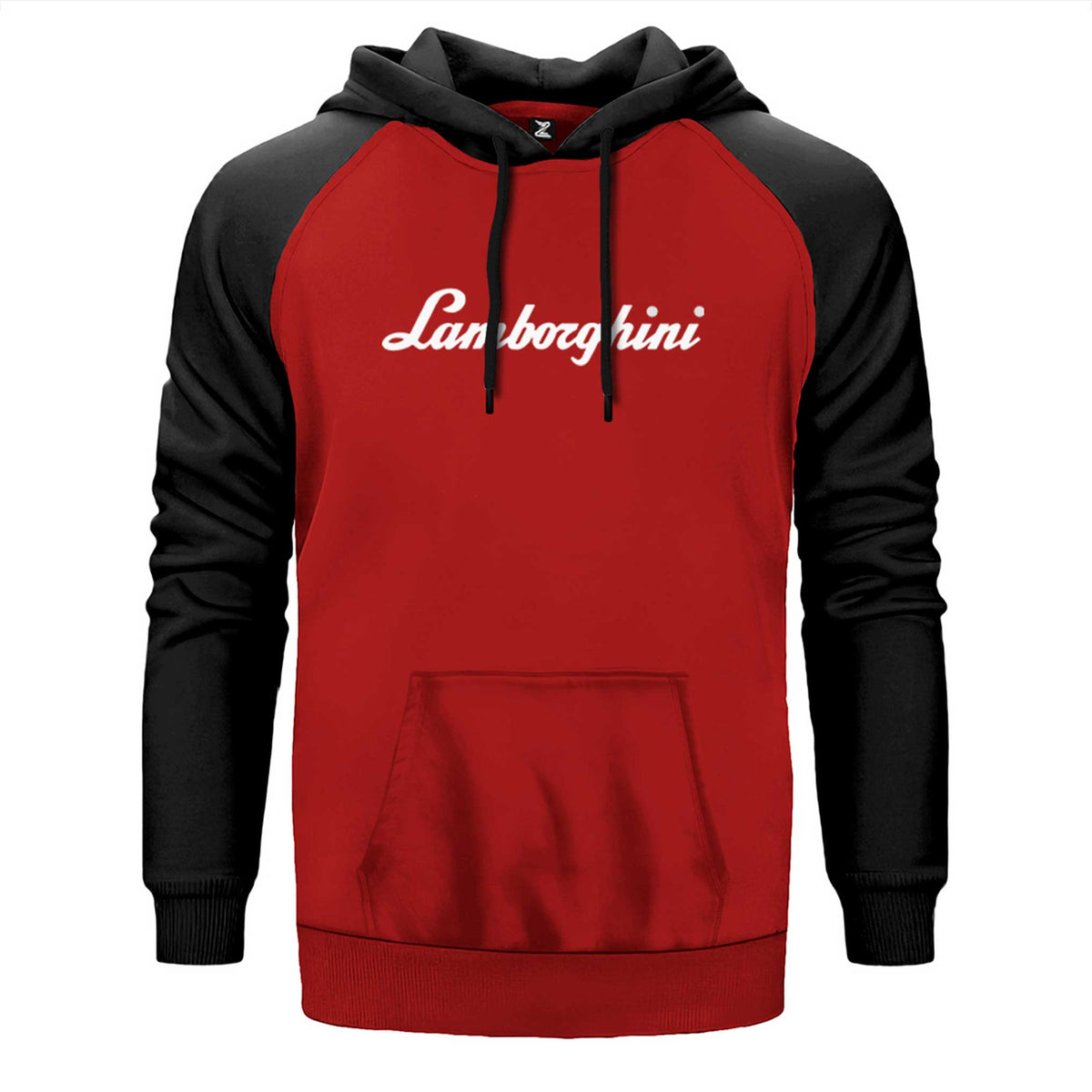 Lamborghini Text çift renk reglan kol kapşonlu sweatshirt - kırmızı