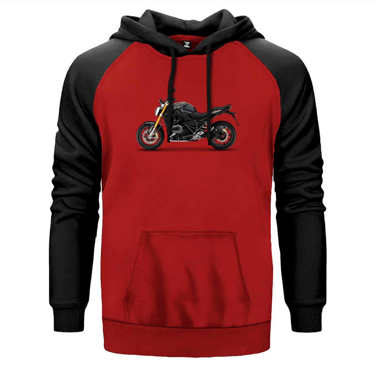 BMW R1200R çift renk reglan kol kapşonlu sweatshirt - kırmızı
