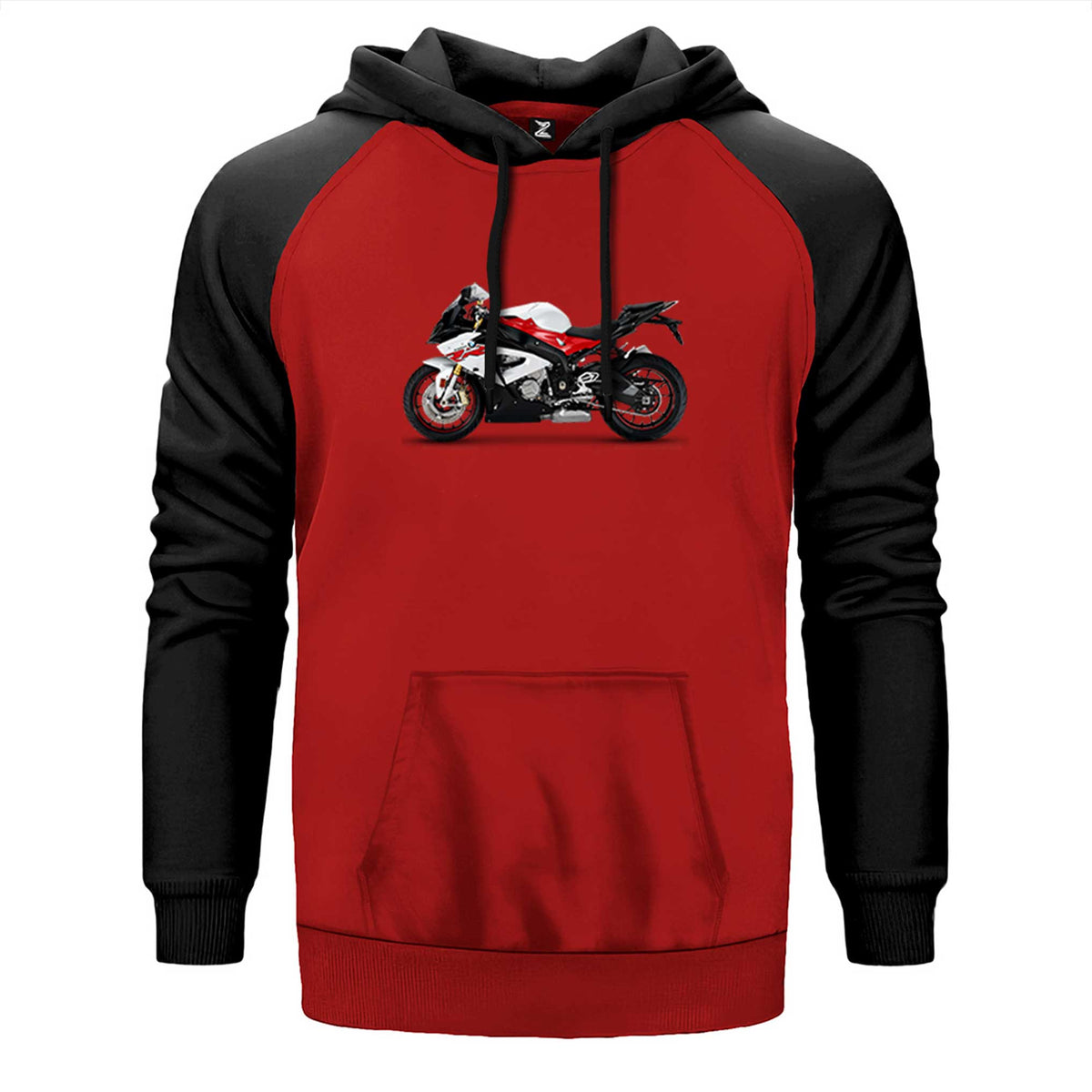 BMW S1000RR Red çift renk reglan kol kapşonlu sweatshirt - kırmızı