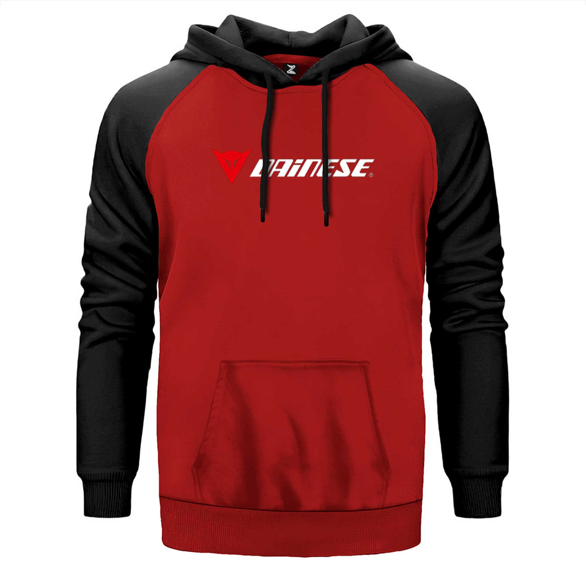 Dainese Logo Text çift renk reglan kol kapşonlu sweatshirt - kırmızı
