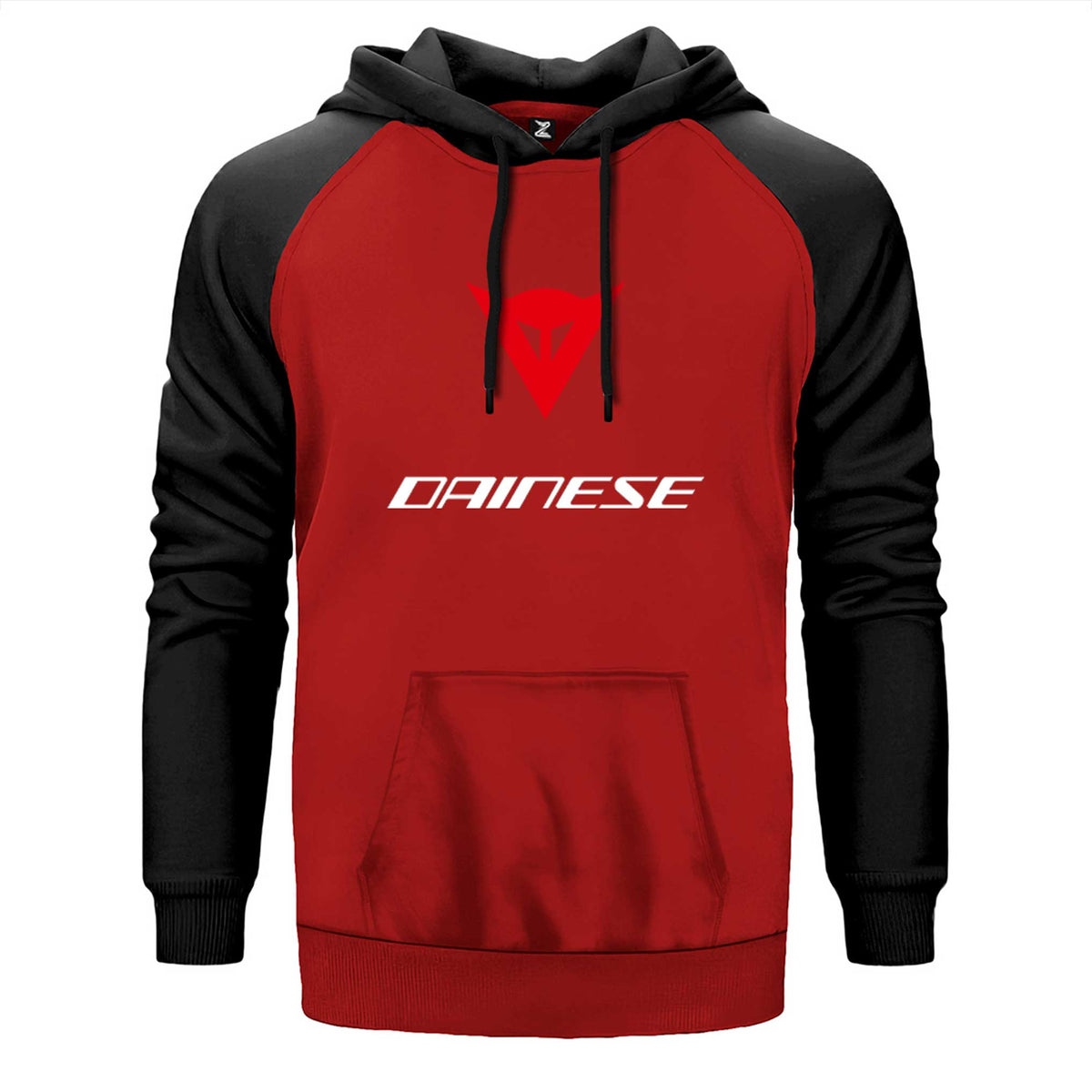 Dainese Motosiklet çift renk reglan kol kapşonlu sweatshirt - kırmızı