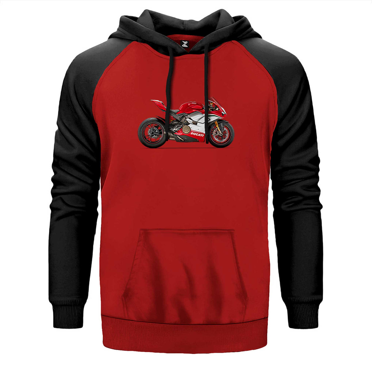Ducati 1299 Ducati Panigale V4 çift renk reglan kol kapşonlu sweatshirt - kırmızı