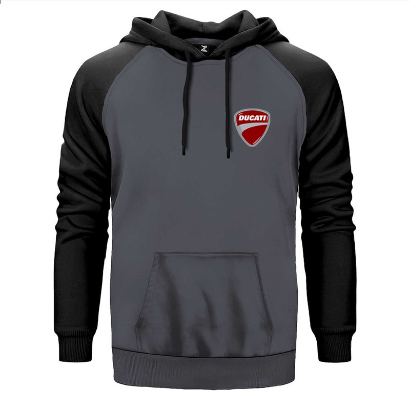 Ducati Multistrada Logo çift renk reglan kol kapşonlu sweatshirt - gri